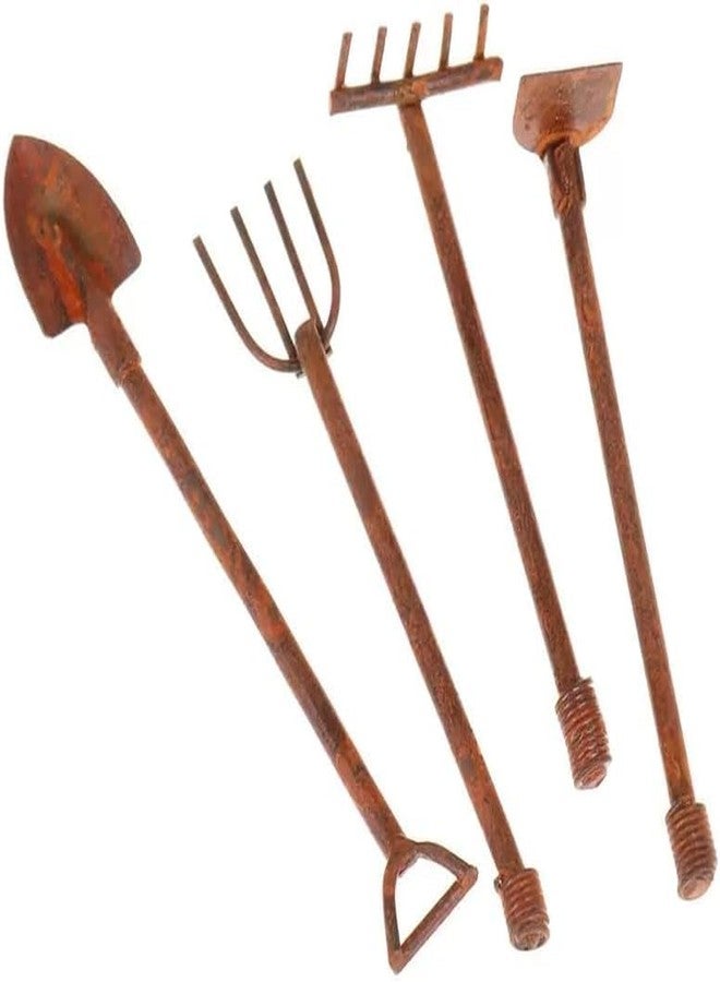 Czhotg 4 Pcs Miniature Dollhouse Garden Tools 1:12 Mini Rusty Shovel Hoe and Pitchfork Fairy Garden Accessories Furniture Ornaments Micro Landscape Decor Garden Sculptures Statues, Decorations - Image 5